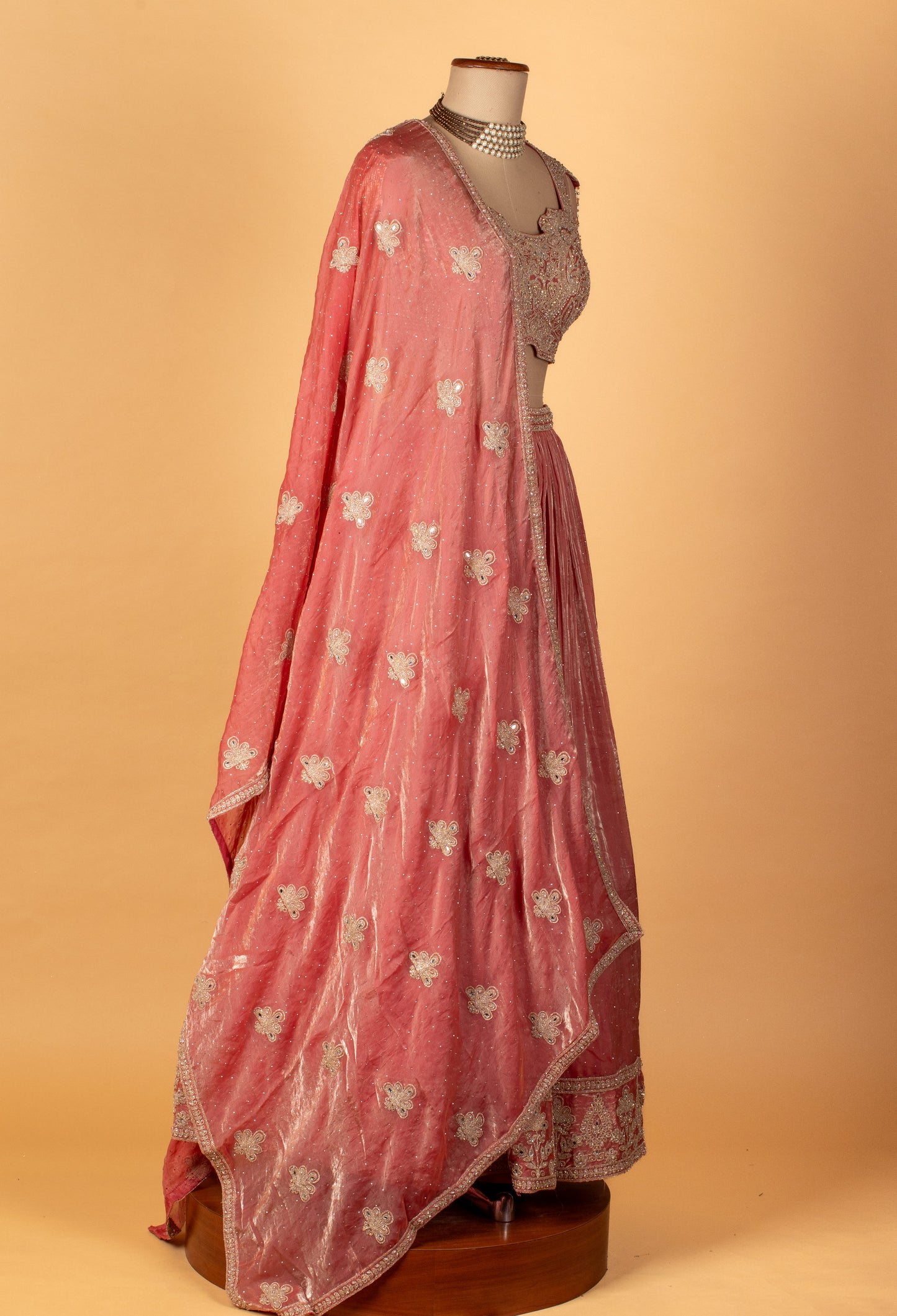 Blush Pink Heavy Embroidered Velvet Crop Top Lehenga Set