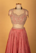Blush Pink Heavy Embroidered Velvet Crop Top Lehenga Set