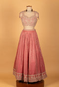 Blush Pink Heavy Embroidered Velvet Crop Top Lehenga Set