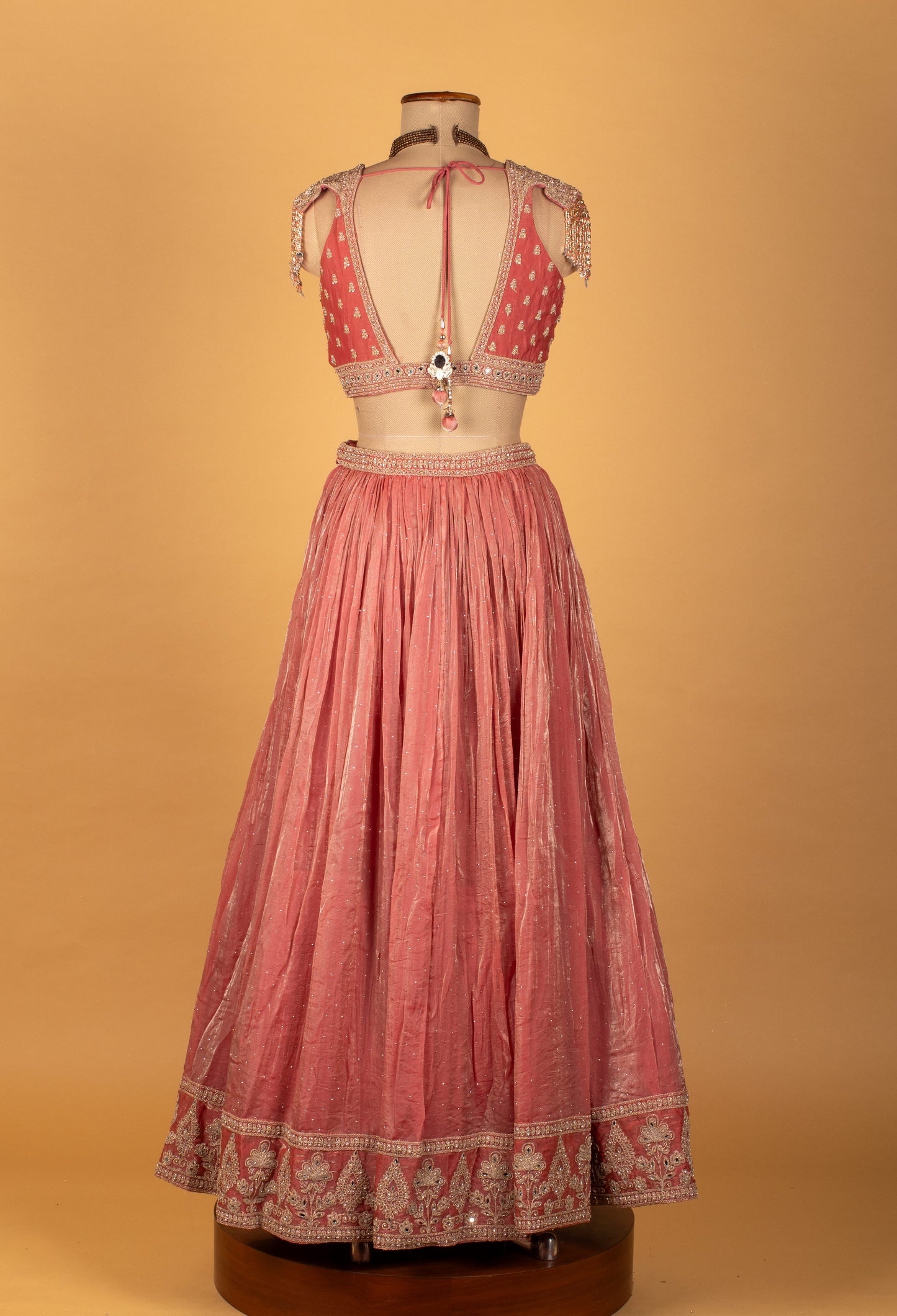 Blush Pink Heavy Embroidered Velvet Crop Top Lehenga Set