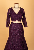 Deep Plum Sequin Embroidered Lehenga Set with Sheer Dupatta