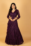 Deep Plum Sequin Embroidered Lehenga Set with Sheer Dupatta
