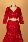 Embellished Scarlet Sequin Lehenga Set with V-Neck Blouse & Net Dupatta