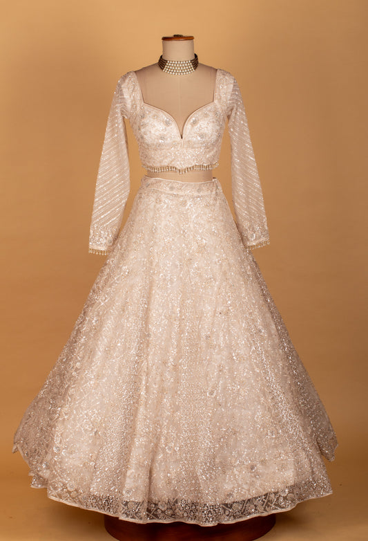 Ivory sequin embellished bridal lehenga with net dupatta – product image 2