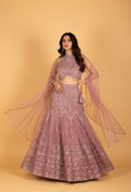 Dusty Rose Halter-Neck Sequin Embellished Croptop Lehenga Set