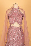 Dusty Rose Halter-Neck Sequin Embellished Croptop Lehenga Set