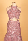 Dusty Rose Halter-Neck Sequin Embellished Croptop Lehenga Set