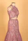 Dusty Rose Halter-Neck Sequin Embellished Croptop Lehenga Set