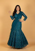 " Teal Blue Sequins Embellished Lehenga with Blouse & Dupatta | Bridal & Partywear Lehenga Set"