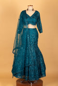 " Teal Blue Sequins Embellished Lehenga with Blouse & Dupatta | Bridal & Partywear Lehenga Set"