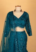 " Teal Blue Sequins Embellished Lehenga with Blouse & Dupatta | Bridal & Partywear Lehenga Set"