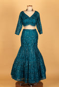 " Teal Blue Sequins Embellished Lehenga with Blouse & Dupatta | Bridal & Partywear Lehenga Set"