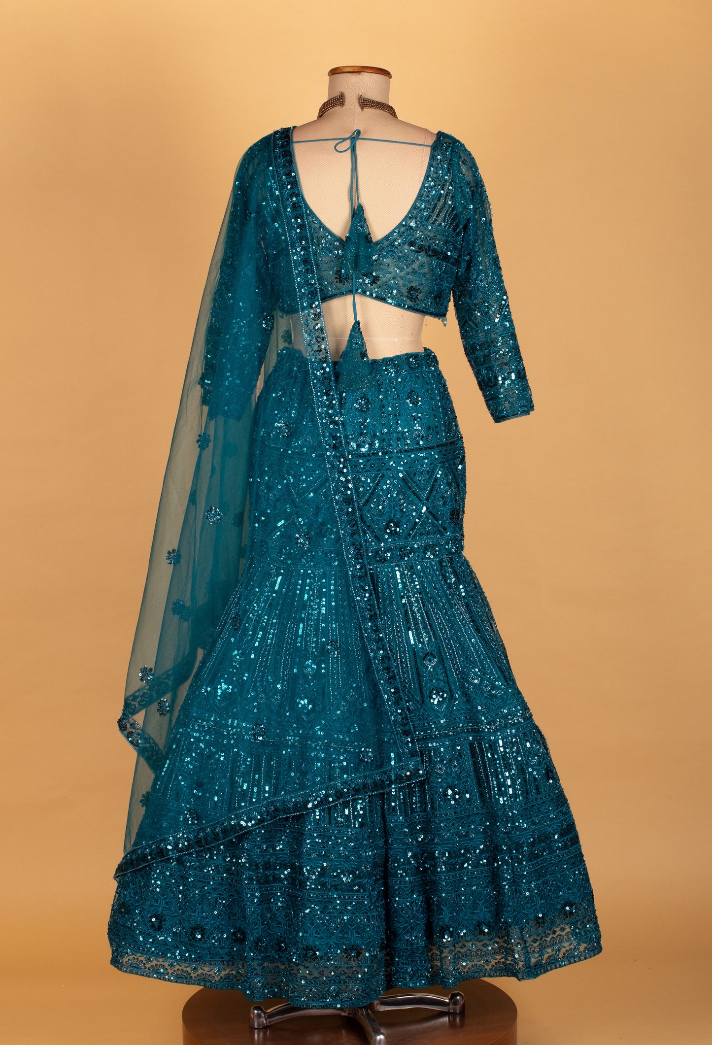 " Teal Blue Sequins Embellished Lehenga with Blouse & Dupatta | Bridal & Partywear Lehenga Set"