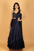 " Midnight Navy Embellished Crop Top Lehenga Set"