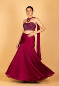 Magenta Shimmer Pleated Mermaid Crop Top Lehenga Set