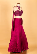 Magenta Shimmer Pleated Mermaid Crop Top Lehenga Set