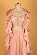 Peach Ruffle Jacket Crop Top Lehenga Set