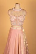Peach Ruffle Jacket Crop Top Lehenga Set