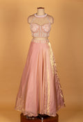 Peach Ruffle Jacket Crop Top Lehenga Set