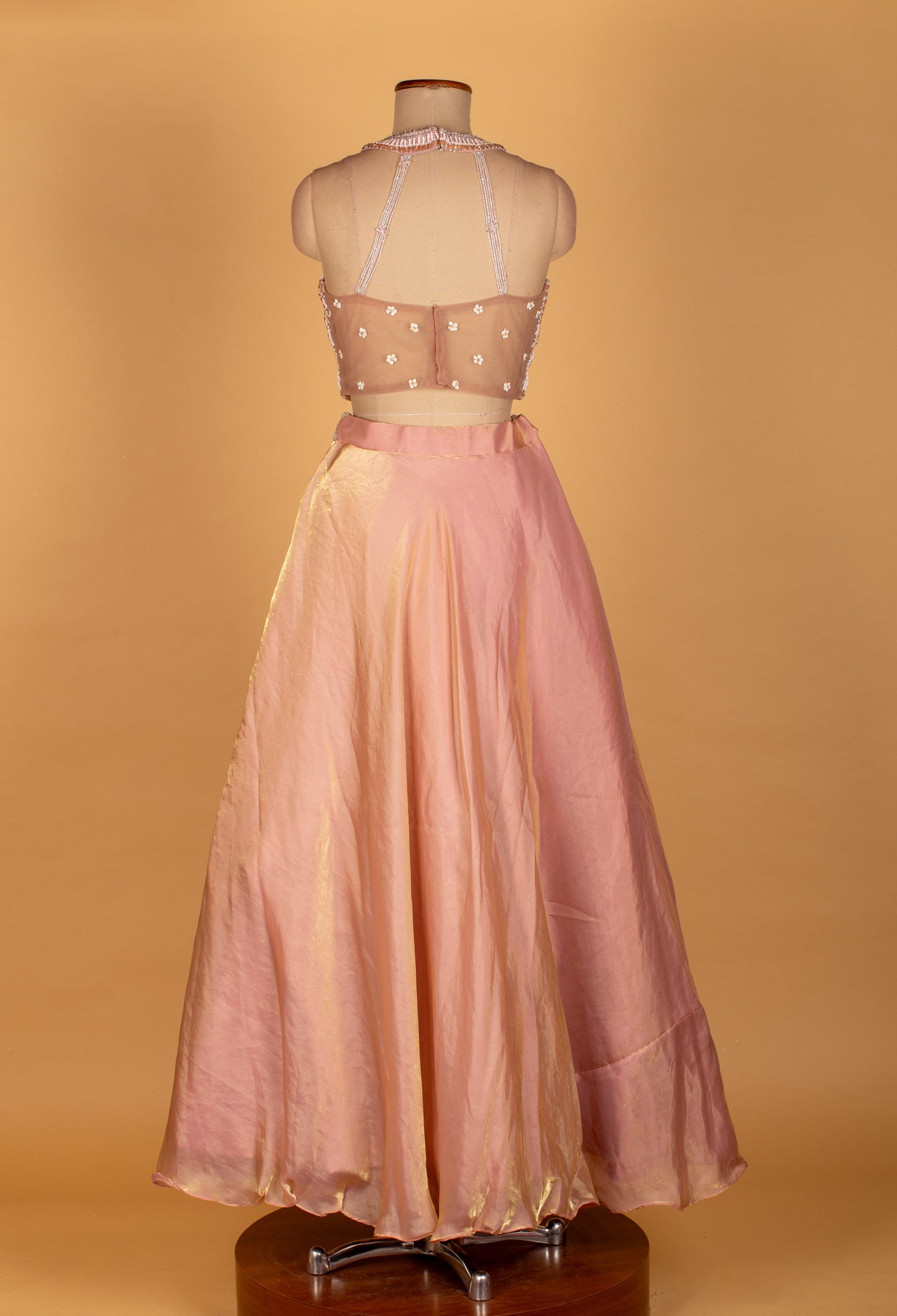Peach Ruffle Jacket Crop Top Lehenga Set