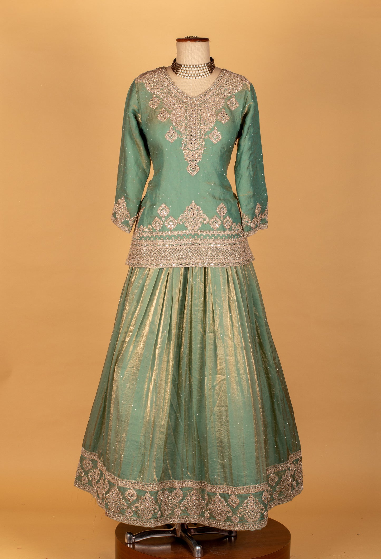 Mint Green Heavy Embroidered Anarkali with Net Dupatta