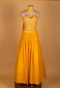Mustard Yellow Mirror-Work Crop Top Lehenga Set