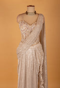 "Champagne Gold Sequin Indo-Western Saree Drape with Embellished Corset Blouse"