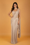 "Champagne Gold Sequin Indo-Western Saree Drape with Embellished Corset Blouse"