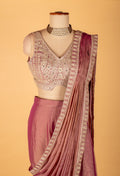 Rose Gold Embellished Drape Saree with Designer Blouse – Premium Ready-to-Wear Party & Wedding Saree