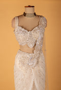 White Crystal-Embellished Drape Saree with Designer Bustier – Premium Bridal & Reception Ready-to-Wear Saree