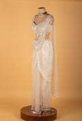 White Crystal-Embellished Drape Saree with Designer Bustier – Premium Bridal & Reception Ready-to-Wear Saree