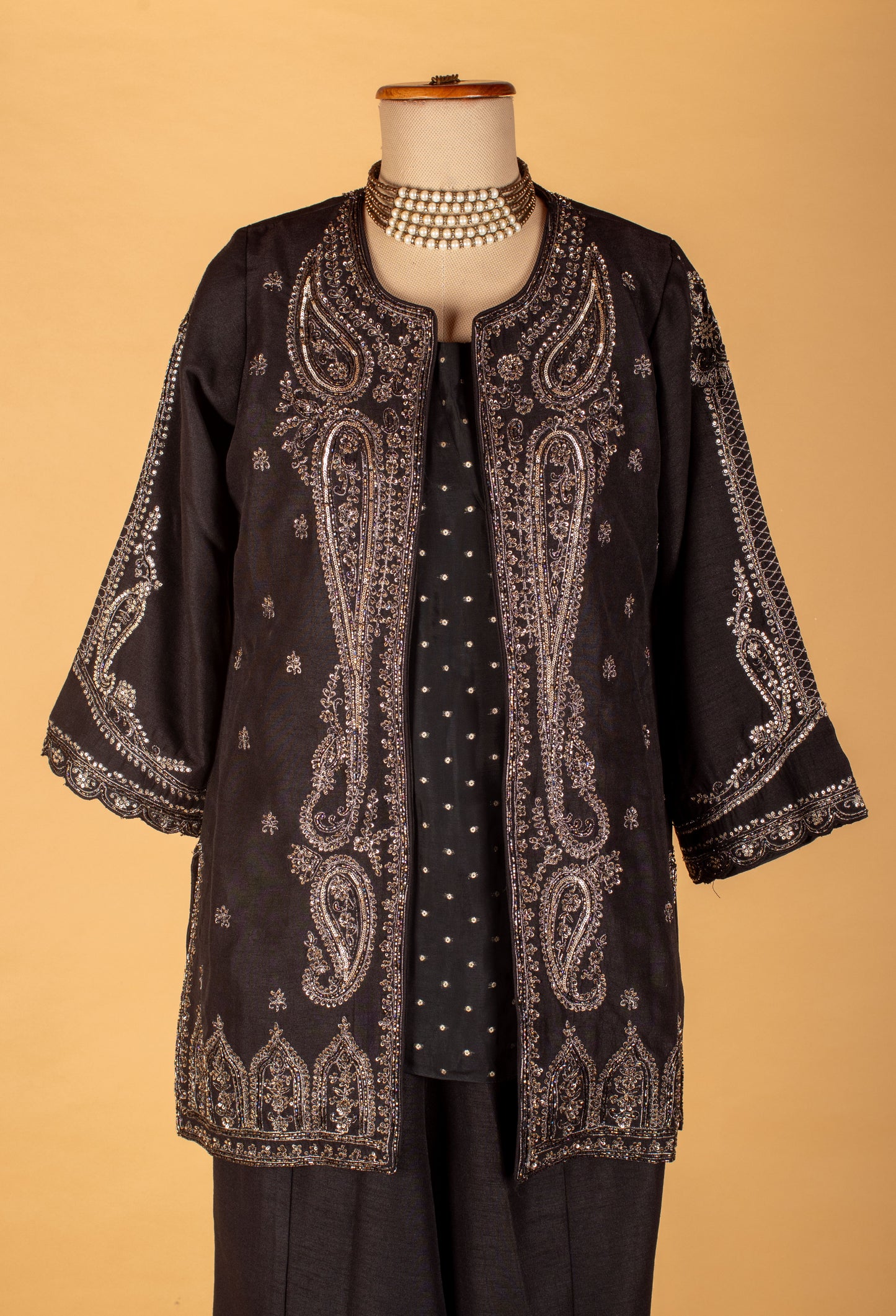 Black Embroidered Straight-Cut Set with Jacket – Premium Party Wear Ethnic Ensemble for Women