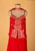 Red Embroidered Sharara Set with Designer Sleeveless Kurti – Festive & Wedding Wear for Women