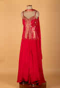 Red Embroidered Sharara Set with Designer Sleeveless Kurti – Festive & Wedding Wear for Women