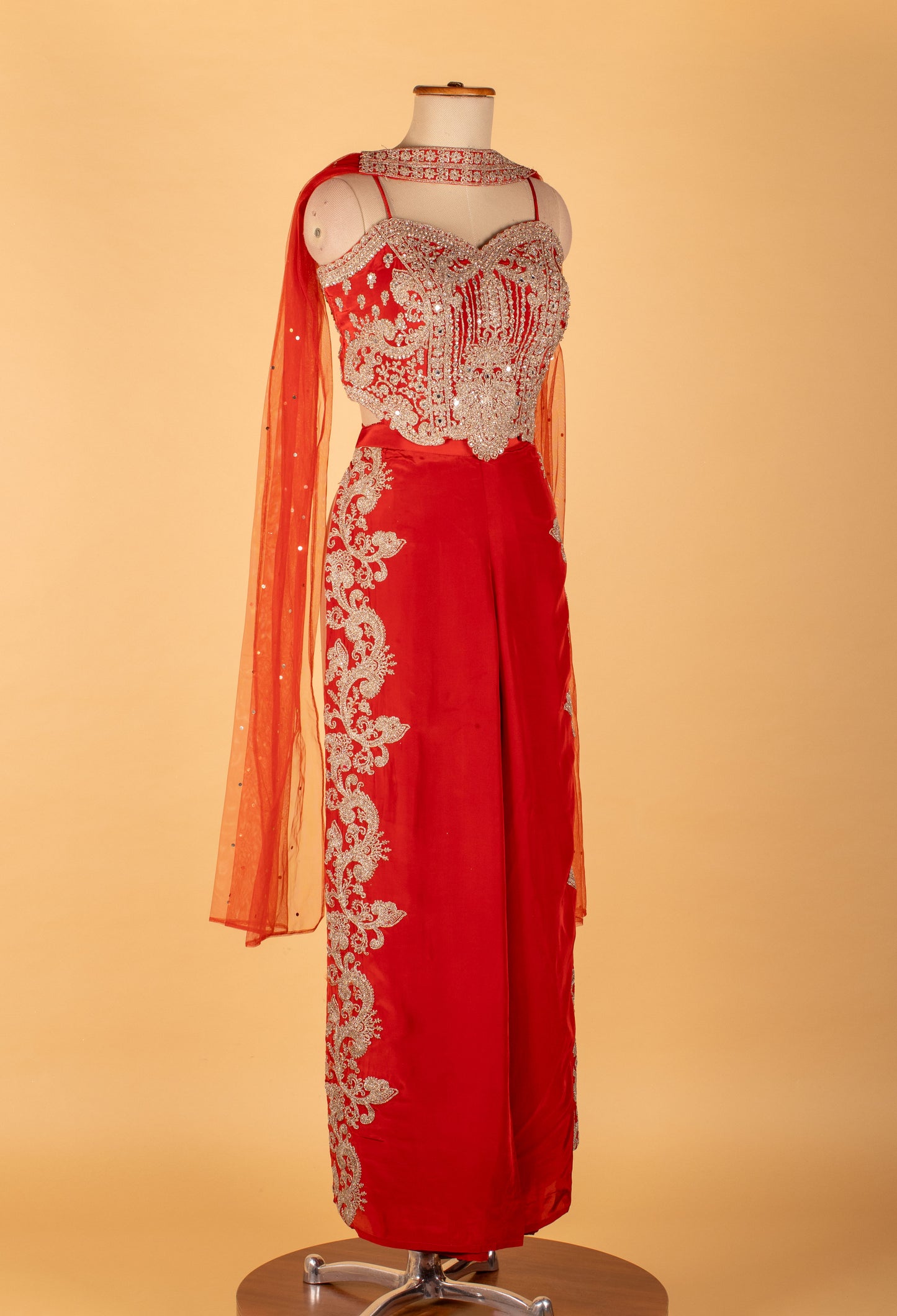 Red Embellished Sharara Jumpsuit with Cape – Designer Party & Wedding Wear for Women