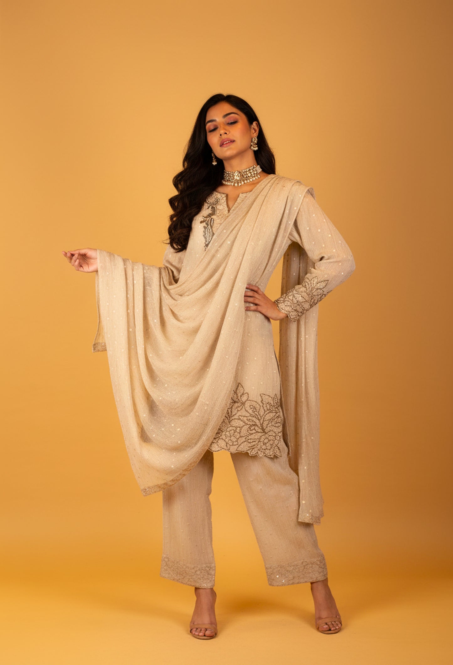 Ivory Embroidered Straight-Cut Suit Set with Dupatta – Premium Festive & Party Wear for Women