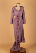 Mauve Embellished Drape Saree with Full-Sleeve Blouse – Elegant Ready-to-Wear Party & Wedding Saree