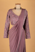 Mauve Embellished Drape Saree with Full-Sleeve Blouse – Elegant Ready-to-Wear Party & Wedding Saree