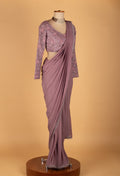 Mauve Embellished Drape Saree with Full-Sleeve Blouse – Elegant Ready-to-Wear Party & Wedding Saree