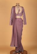 Mauve Embellished Drape Saree with Full-Sleeve Blouse – Elegant Ready-to-Wear Party & Wedding Saree