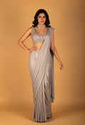 Silver Embellished Drape Saree with Sequined Blouse – Premium Ready-to-Wear Party & Cocktail Saree