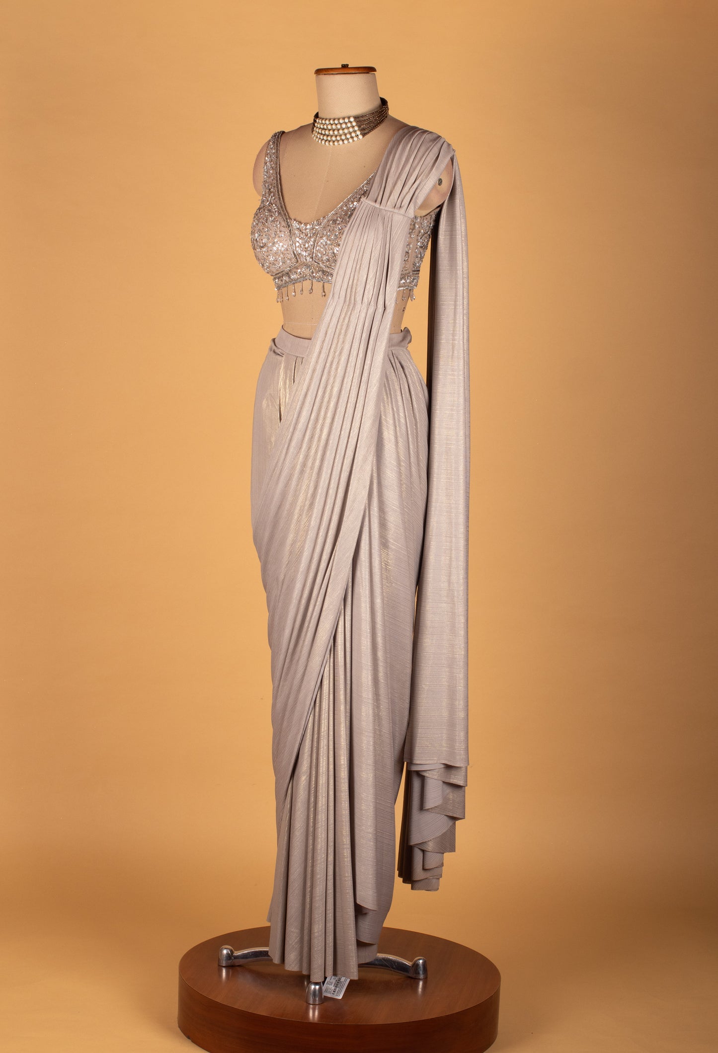 Silver Embellished Drape Saree with Sequined Blouse – Premium Ready-to-Wear Party & Cocktail Saree