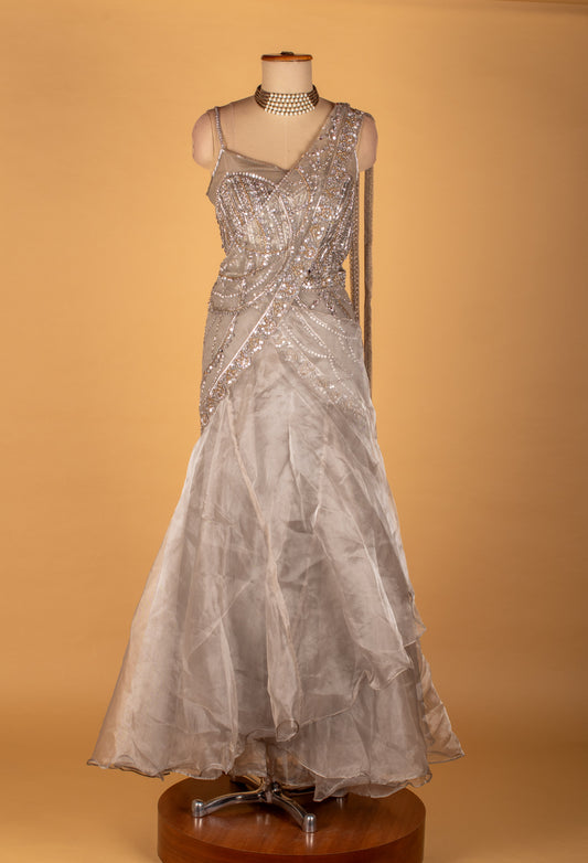 Champagne embellished ready-to-wear drape saree – product image 2