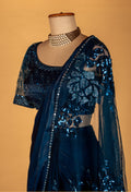 Teal Blue Embellished Drape Saree with Sequin Work & Designer Blouse – Premium Party & Sangeet Wear