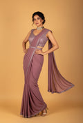 Dusty Rose Embellished Drape Saree with Designer Sequined Blouse – Ready-to-Wear Party & Cocktail Saree