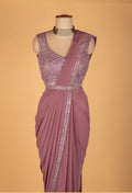 Dusty Rose Embellished Drape Saree with Designer Sequined Blouse – Ready-to-Wear Party & Cocktail Saree
