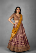 Maroon & Mustard Velvet Bridal Lehenga Set with Heavy Zardosi and Heritage Motif Embroidery