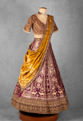 Maroon & Mustard Velvet Bridal Lehenga Set with Heavy Zardosi and Heritage Motif Embroidery