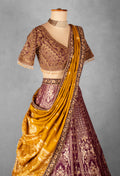 Maroon & Mustard Velvet Bridal Lehenga Set with Heavy Zardosi and Heritage Motif Embroidery