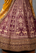 Maroon & Mustard Velvet Bridal Lehenga Set with Heavy Zardosi and Heritage Motif Embroidery